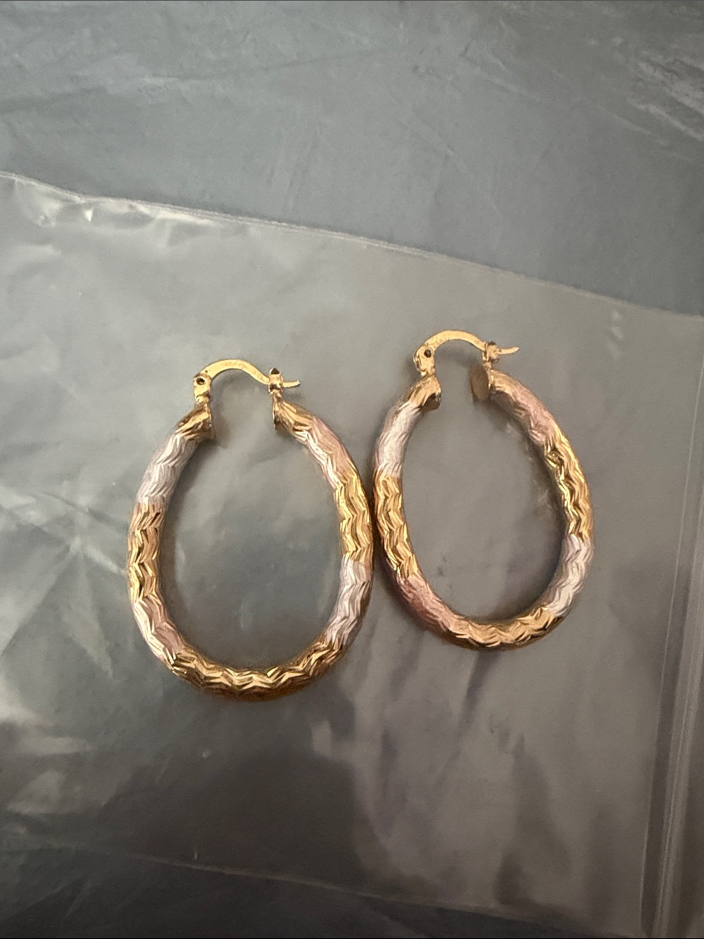 Tri-Tone Textured Hoop Earrings - Gold, Silver, and Rose Gold